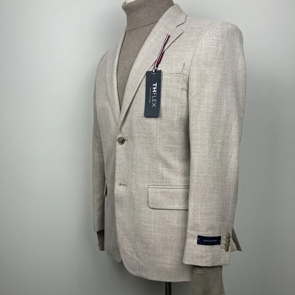 Tommy Hilfiger Mens Modern fit Sport Coat Blazer 36S Beige Solid Stretch‎